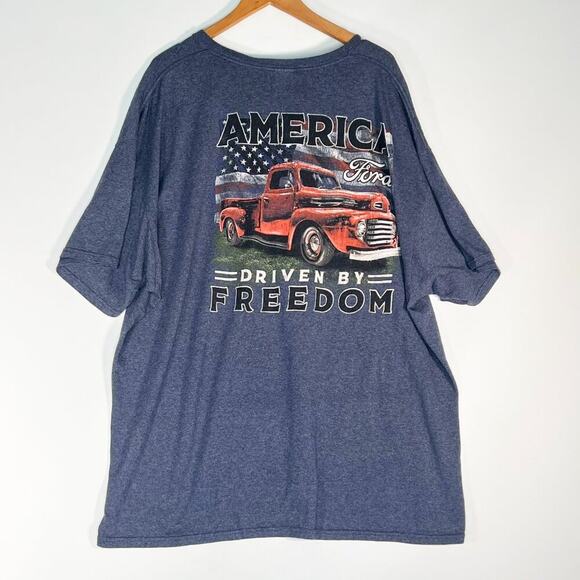 America Ford Truck Drive by Freedom USA Patriotic Blue T-shirt Graphic Tee  Men - Picture 8 of 10
